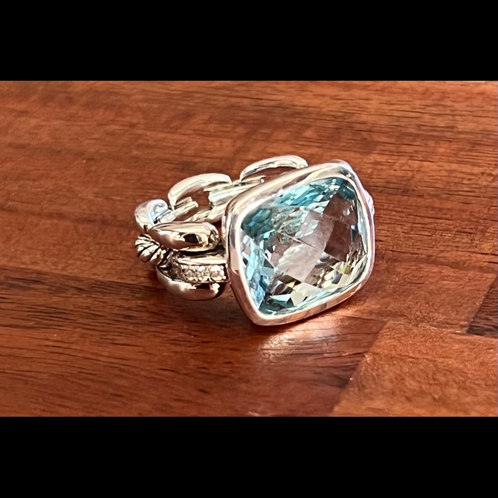 David Yurman Blue Topaz Diamond Wellesley Ring Size 5.75